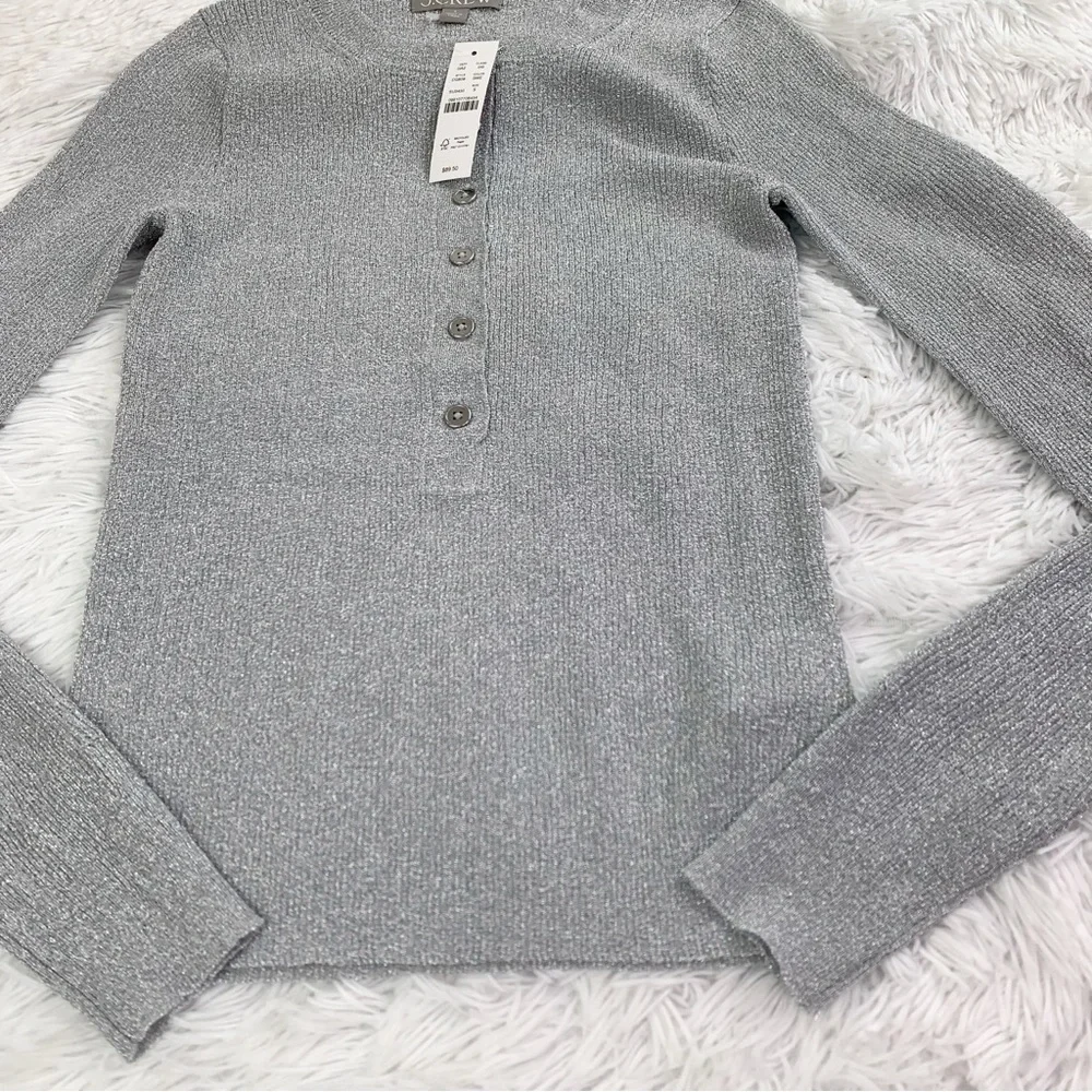 J Crew‎ NWT long sleeve Ribbed henley sweater with Lurex® metallic threads